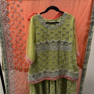 & Other Stories Green and Orange Embellished Wedding Dress